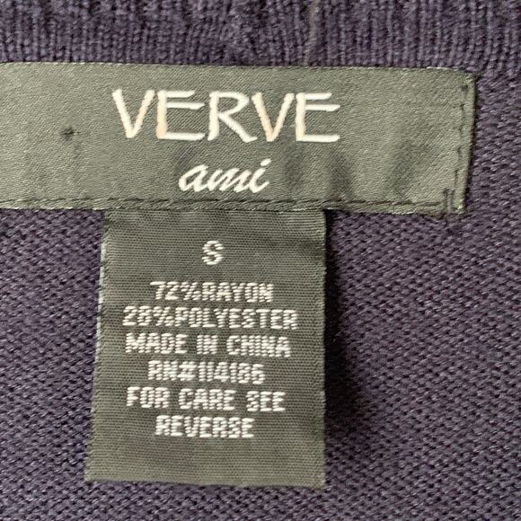 Verve Ami Navy Blue Cardigan Sweater Open Front Elbow Length Sleeves Size Small - Picture 10 of 13